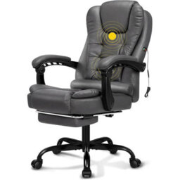 Executive Office Chair Swivel Recliner Home Computer Desk Gaming Chair Footrest 2 Point Massage Chair Grey