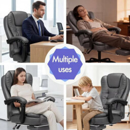 Executive Office Chair Swivel Recliner Home Computer Desk Gaming Chair Footrest 2 Point Massage Chair Grey - thumbnail 6