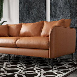 Valencia Jasper Leather Three Seats Sofa Cognac Nappa 11000 Top Grain Leather Kiln Dried Wood Solid Steel Legs - thumbnail 5