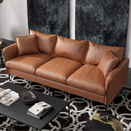 Valencia Jasper Leather Three Seats Sofa Cognac Nappa 11000 Top Grain Leather Kiln Dried Wood Solid Steel Legs - thumbnail 4