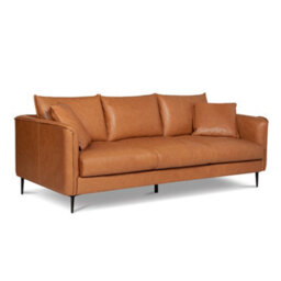 Valencia Jasper Leather Three Seats Sofa Cognac Nappa 11000 Top Grain Leather Kiln Dried Wood Solid Steel Legs - thumbnail 1
