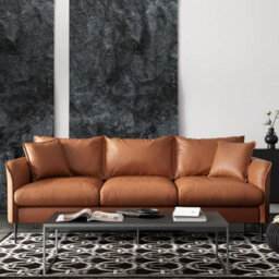 Valencia Jasper Leather Three Seats Sofa Cognac Nappa 11000 Top Grain Leather Kiln Dried Wood Solid Steel Legs - thumbnail 2