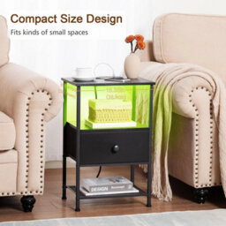 Bedside Tables Set Of 2 With Led Lights Charging Station Cabinet - thumbnail 4