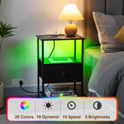 Bedside Tables Set Of 2 With Led Lights Charging Station Cabinet - thumbnail 3