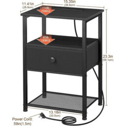 Bedside Tables Set Of 2 With Led Lights Charging Station Cabinet - thumbnail 2