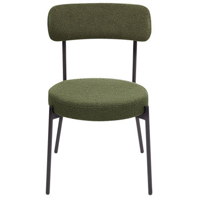 Wyld and Coco Set Of 2 Dark Green Bouclé Dining Chairs With Black Steel Legs - image 1