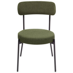 Wyld and Coco Set Of 2 Dark Green Bouclé Dining Chairs With Black Steel Legs - thumbnail 1