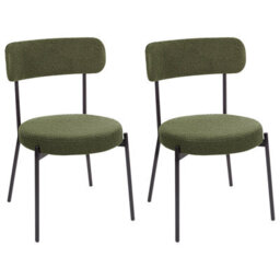 Wyld and Coco Set Of 2 Dark Green Bouclé Dining Chairs With Black Steel Legs - thumbnail 4