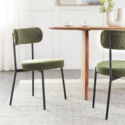 Wyld and Coco Set Of 2 Dark Green Bouclé Dining Chairs With Black Steel Legs - thumbnail 2