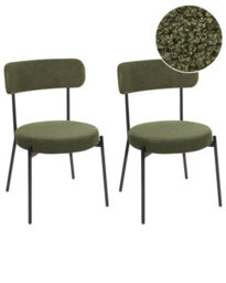 Wyld and Coco Set Of 2 Dark Green Bouclé Dining Chairs With Black Steel Legs - thumbnail 3