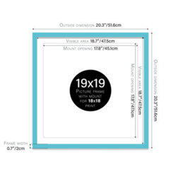"19X19"" Turquoise Picture Frame - 19X19"" Square Frame With 18X18"" Mount For 19X19""/18X18"" Pictures Moderrn Style Thin Edge, 1 Pack" - thumbnail 2
