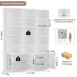 White 209Cm Tall Bookcase With Doors 7 Tier Living Room Bookshelf - thumbnail 2