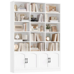 White 209Cm Tall Bookcase With Doors 7 Tier Living Room Bookshelf - thumbnail 1