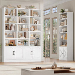 White 209Cm Tall Bookcase With Doors 7 Tier Living Room Bookshelf - thumbnail 3