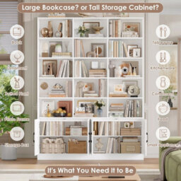White 209Cm Tall Bookcase With Doors 7 Tier Living Room Bookshelf - thumbnail 5