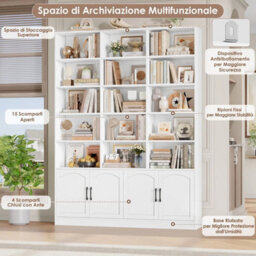 White 209Cm Tall Bookcase With Doors 7 Tier Living Room Bookshelf - thumbnail 4