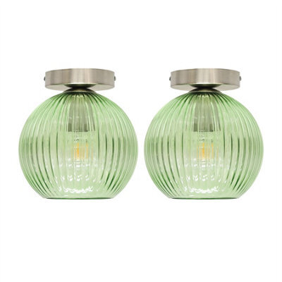 First Choice Lighting Set Of 2 Betchley - Green Glass Globe Satin Nickel Ceiling Lights - image 1