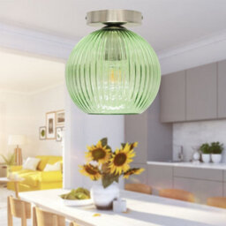 First Choice Lighting Set Of 2 Betchley - Green Glass Globe Satin Nickel Ceiling Lights - thumbnail 5