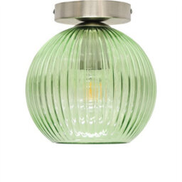 First Choice Lighting Set Of 2 Betchley - Green Glass Globe Satin Nickel Ceiling Lights - thumbnail 2