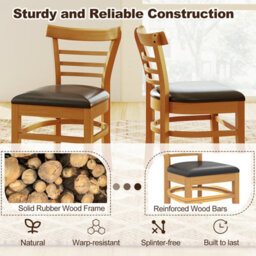 Gainoom Wooden Dining Chair Natural Set Of 2 Pu Leather Upholstered Kitchen Armless Chairs W/ Padded Seat - thumbnail 8