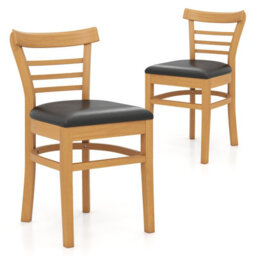 Gainoom Wooden Dining Chair Natural Set Of 2 Pu Leather Upholstered Kitchen Armless Chairs W/ Padded Seat - thumbnail 1