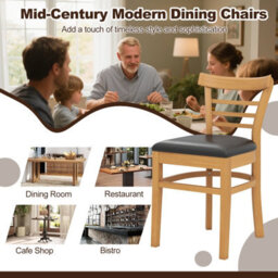 Gainoom Wooden Dining Chair Natural Set Of 2 Pu Leather Upholstered Kitchen Armless Chairs W/ Padded Seat - thumbnail 6