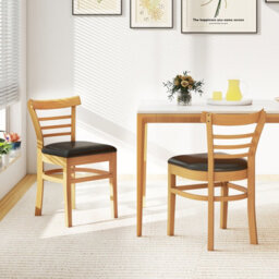 Gainoom Wooden Dining Chair Natural Set Of 2 Pu Leather Upholstered Kitchen Armless Chairs W/ Padded Seat - thumbnail 4