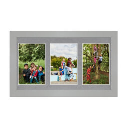AK Frames 40X20Cm Silver Modern Multi Photo Frame With Mid Grey Mount - Holds 3 Apertures (3X) 6X4 Photos - thumbnail 1