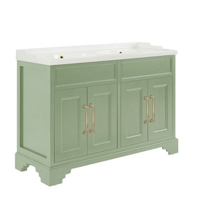 Homestylestore Pastel Green 1210mm Bathroom Vanity Unit And Aged Gold T Bar Handles - image 1