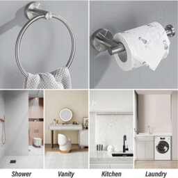 New Stainless Steel Toilet Roll Holder And Towel Ring Set Bathroom Wall Mounted - Silver (Toilet Roll + Ring Set) - thumbnail 3