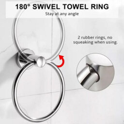 New Stainless Steel Toilet Roll Holder And Towel Ring Set Bathroom Wall Mounted - Silver (Toilet Roll + Ring Set) - thumbnail 2