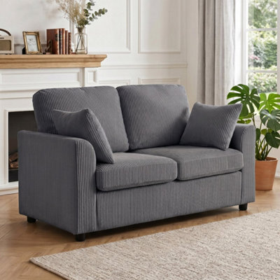 Dark Grey 2 Seater Sofa, Small Couch With Spring Cushion, Wide And Deep Seat - image 1