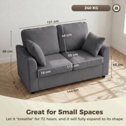Dark Grey 2 Seater Sofa, Small Couch With Spring Cushion, Wide And Deep Seat - thumbnail 2