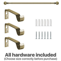 Ameha Plain Metal Curtain Pole 70-120 Cm Extendable Durability Antique Brass Curtain Rod 60mm Finials - thumbnail 7