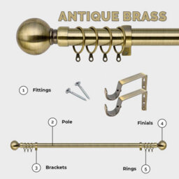 Ameha Plain Metal Curtain Pole 70-120 Cm Extendable Durability Antique Brass Curtain Rod 60mm Finials - thumbnail 4