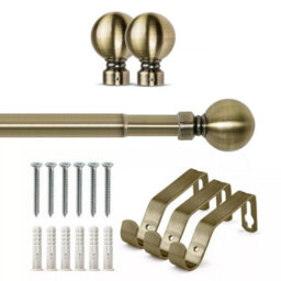 Ameha Plain Metal Curtain Pole 70-120 Cm Extendable Durability Antique Brass Curtain Rod 60mm Finials - thumbnail 8
