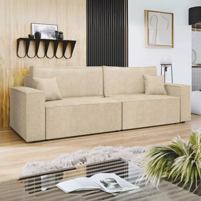 Sofa Bed Karl Corner Design With Storage Pull Out Sleep Function Springs Modern Upholstered Beige - image 1