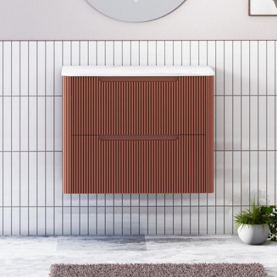 Royal Bathrooms Avenza 700mm Terracotta Clay Wall Hung Bathroom  Vanity Unit 2 Drawer Carrara White Undrilled Worktop & No Basin - image 1