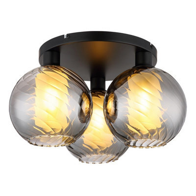 Luminosa Lighting Luminosa Ulf Shade Cluster Ceiling Light Matt Black Ball Smoke Glass Shade 3X E27 - image 1