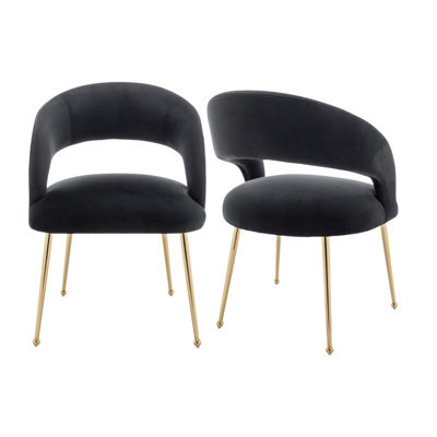Seynar Velvet Tufted Dining Chairs With Gold Legs Set Of 2, Black, Upholstered For Dining Or Study Room - image 1