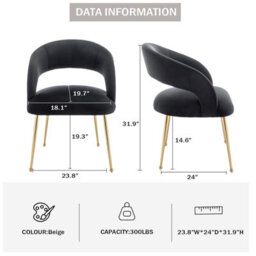 Seynar Velvet Tufted Dining Chairs With Gold Legs Set Of 2, Black, Upholstered For Dining Or Study Room - thumbnail 6