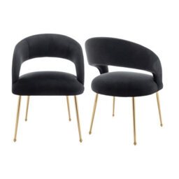 Seynar Velvet Tufted Dining Chairs With Gold Legs Set Of 2, Black, Upholstered For Dining Or Study Room