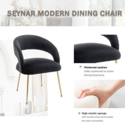 Seynar Velvet Tufted Dining Chairs With Gold Legs Set Of 2, Black, Upholstered For Dining Or Study Room - thumbnail 4