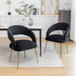Seynar Velvet Tufted Dining Chairs With Gold Legs Set Of 2, Black, Upholstered For Dining Or Study Room - thumbnail 2