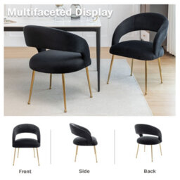Seynar Velvet Tufted Dining Chairs With Gold Legs Set Of 2, Black, Upholstered For Dining Or Study Room - thumbnail 3