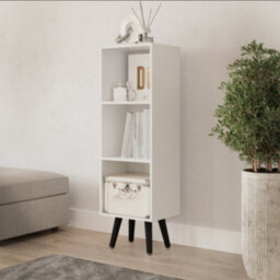 Urbn-Living Urbnliving 80Cm Height 3 Tier White Wooden Storage Cube Bookcase Scandinavian Style Black Legs - thumbnail 2