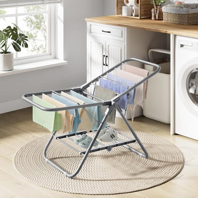 Songmics Small Laundry Airer, Foldable 2-Level Clothes Drying Rack, Space-Saving, Metal, Dove Grey