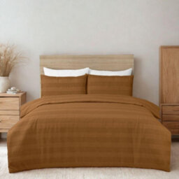 MHG Living Luxury Waffle Stripe Duvet Cover Set - Soft 200Tc Polycotton Blend, Breathable & Stylish Bedding (King, Tan) - thumbnail 1
