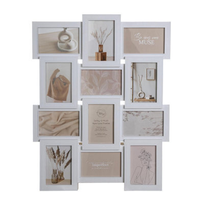 Biznest Selby Sleek White Tone 12 Multi-Aperture Photo Frame Glass Cover 6X4 Inch Wall Mounted Home Decor Rectangle Image 61X46 Cm