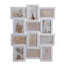 Biznest Selby Sleek White Tone 12 Multi-Aperture Photo Frame Glass Cover 6X4 Inch Wall Mounted Home Decor Rectangle Image 61X46 Cm